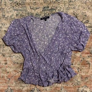 Purple with white flower v neck dress top
